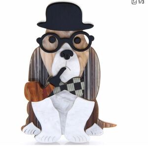 Stylish Dog Brooch with Hat and Pipe